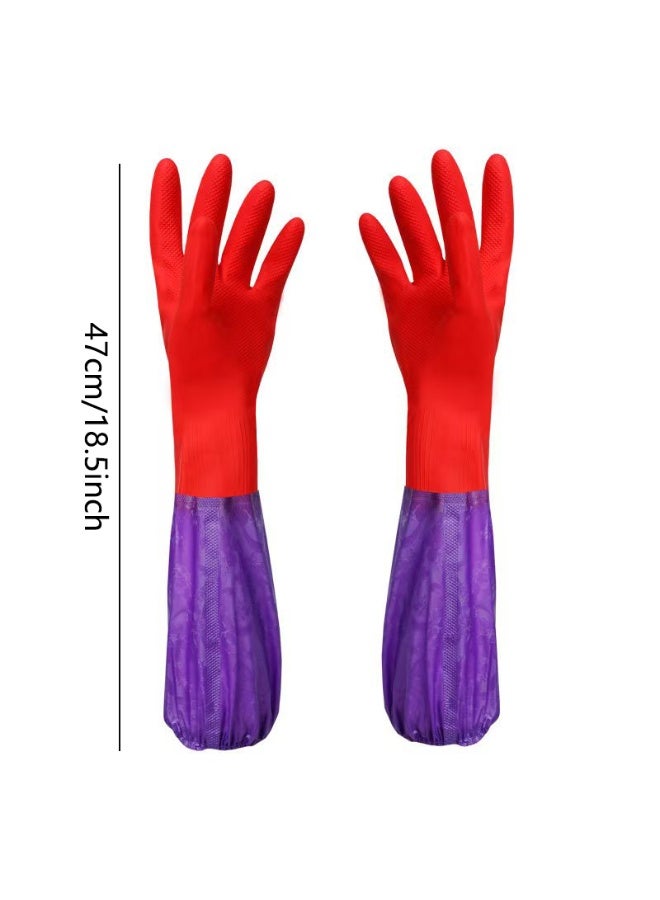 Two pairs of waterproof long sleeve latex gloves purple/red 50cm - Image 2