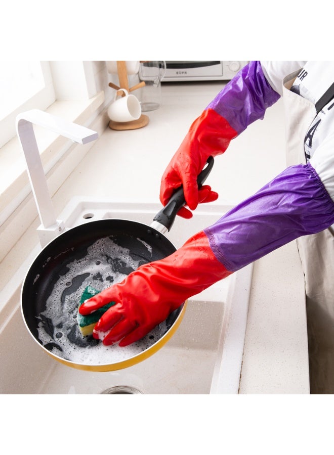 Two pairs of waterproof long sleeve latex gloves purple/red 50cm - Image 4