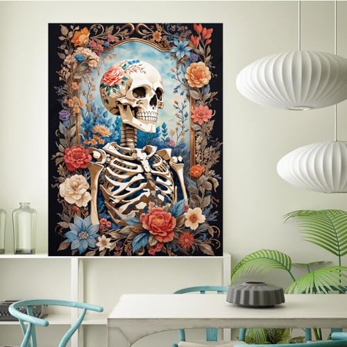 Meothan Skull Flower Diamond Painting Kits for Adults DIY Skull Skeleton Diamond Art Kits Full Round Drill 5D Full Drill Crystal Rhinestone Gem Art Craft Home Wall Decor 12 x 16 Inch - Image 3