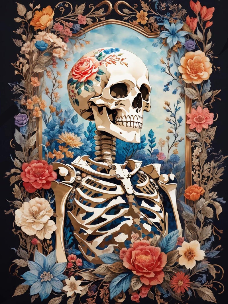 Meothan Skull Flower Diamond Painting Kits for Adults DIY Skull Skeleton Diamond Art Kits Full Round Drill 5D Full Drill Crystal Rhinestone Gem Art Craft Home Wall Decor 12 x 16 Inch - Image 2