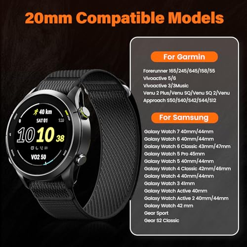 ANCOOL Nylon Watch Band Compatible with Garmin Vivoactive 5/6/3/Forerunner 245/165/55, 20mm Quick Release Watch Band for Venu 2 Plus/Venu Sq/Sq 2 for Men(Black/Grey, L) - Image 2
