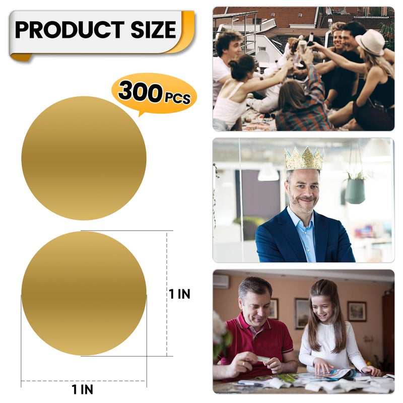 GUEER 300 Pcs Scratch Off Stickers Sitckers 1 inches Round Self Adhesive Scratch Off Cards for Lottery Tickets, DIY, Raffle Card Games Creating (Gold) (1 inch, Gold) - Image 2