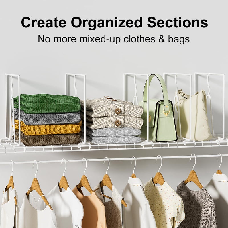 SortNStore Wire Shelf Dividers for Closet: Tall 8 Pack 12-inch Deep Wire Rack Accessories - Adjustable Purse Organizer for Clothes Handbags - Metal Pantry Separators - Image 3