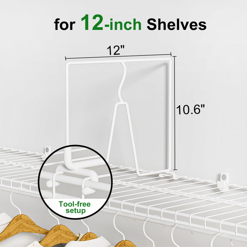 SortNStore Wire Shelf Dividers for Closet: Tall 8 Pack 12-inch Deep Wire Rack Accessories - Adjustable Purse Organizer for Clothes Handbags - Metal Pantry Separators - Image 2