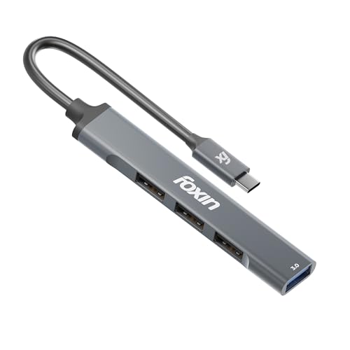 Foxin 4-in-1 USB-C Hub | Type C Hub to USB 3.0 + 3 USB 2.0 Ports, Upto 5 Gbps High Speed Data Transfer | Slim Aluminium Portable C-Type Hub for Laptop, MacBook, Tablets & Mobiles | 15cm Cable - FTH C4 - Image 1
