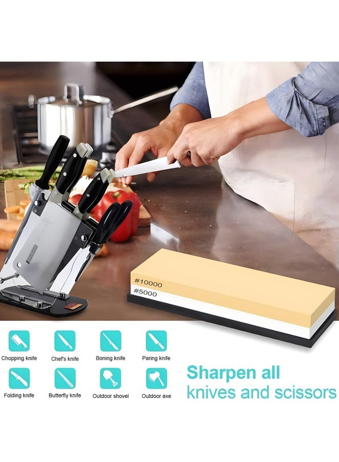Vecu  Whetstone 5000 10000 Grit Sharpening Stone 2 Side Polishing Kit Professional Waterstone Sharpener For Kitchen Cutlery And Outdoor Blades Polishing Tools Waterstone Rubber Stone Holder Included  - Image 4