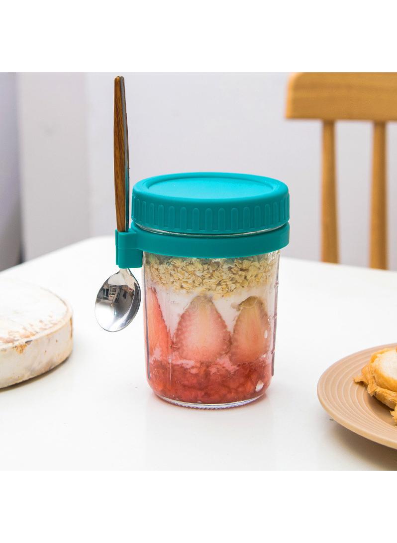 Y&D Overnight Oats Jars Ice Cream Cup with Spoon and Lid 16 oz, Airtight Oatmeal Container with Measurement Marks, Mason Jars with Lid for Cereal On The Go Container (blue and green)  - Image 1