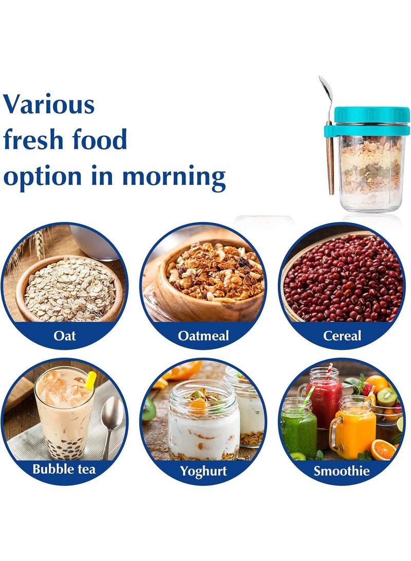 Y&D Overnight Oats Jars Ice Cream Cup with Spoon and Lid 16 oz, Airtight Oatmeal Container with Measurement Marks, Mason Jars with Lid for Cereal On The Go Container (blue and green)  - Image 4