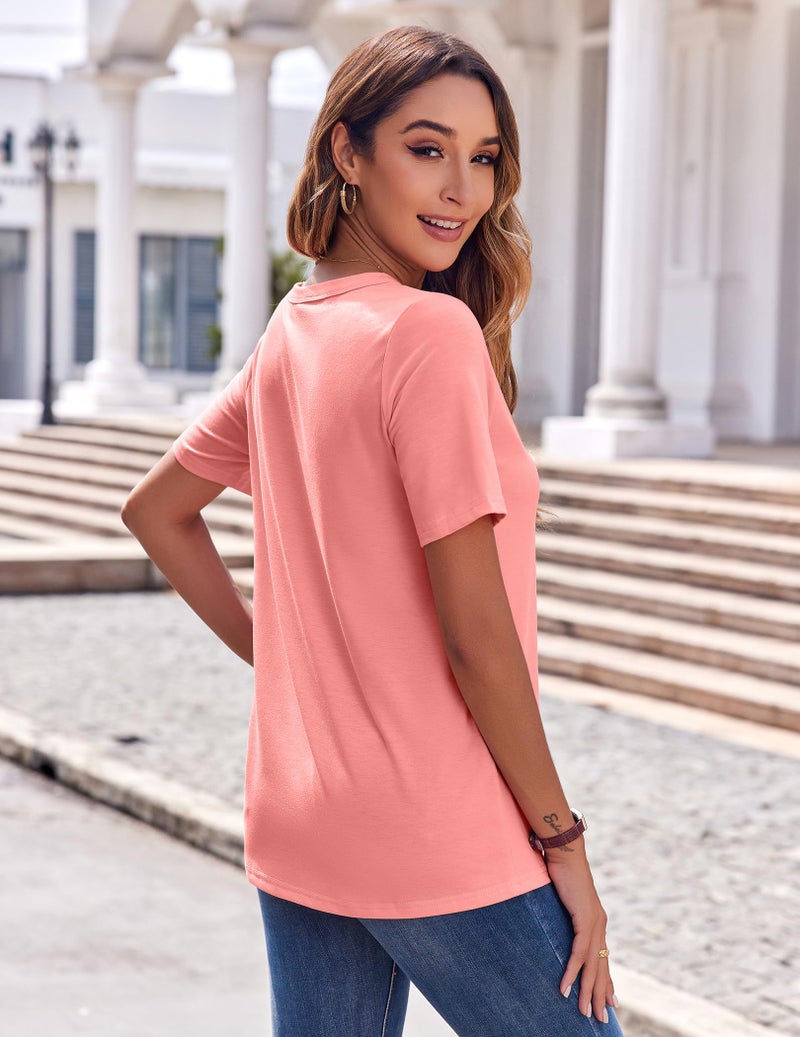 Zeagoo Short Sleeve Shirts for Women 2026 Summer Tops V Neck T Shirts Basic Business Work Dress Shirt Pink - Image 5