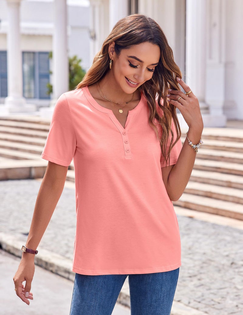 Zeagoo Short Sleeve Shirts for Women 2026 Summer Tops V Neck T Shirts Basic Business Work Dress Shirt Pink - Image 3