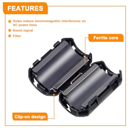 HUAREW 5 Values 28 Pcs Black Clip-on Ferrite Ring Core RFI EMI Noise Suppressor Cable Clip for 3.5mm 5mm 7mm 9mm 13mm Diameter Cable - Image 4
