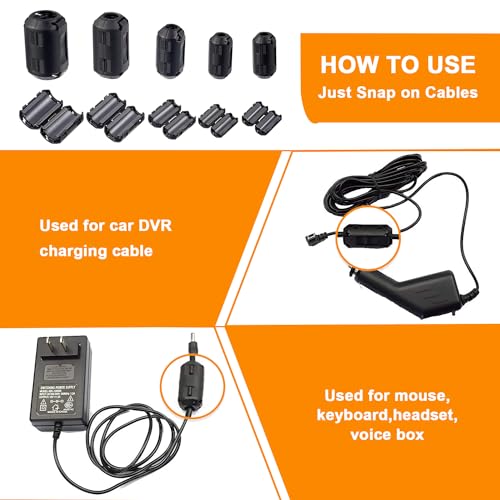 HUAREW 5 Values 28 Pcs Black Clip-on Ferrite Ring Core RFI EMI Noise Suppressor Cable Clip for 3.5mm 5mm 7mm 9mm 13mm Diameter Cable - Image 5