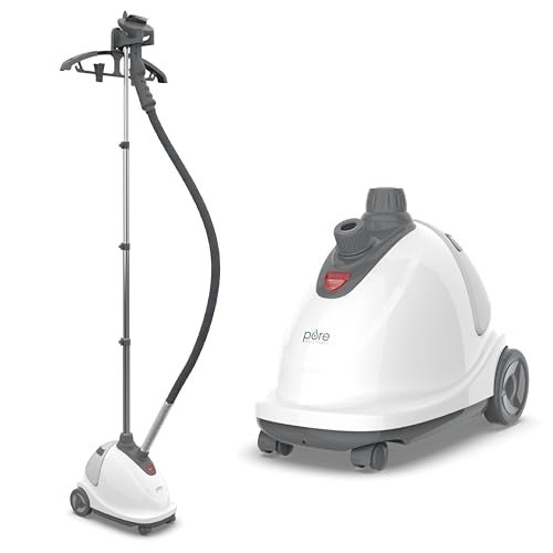 Pure Enrichment Pure Enrichment PureSteam XL Standing Fabric Steamer  Professional Wrinkle Remover Heats in 45 Seconds 12Gallon Tank for 1 Hour of Steaming EasyRoll Wheels Garment Hanger  Fabric Brush 