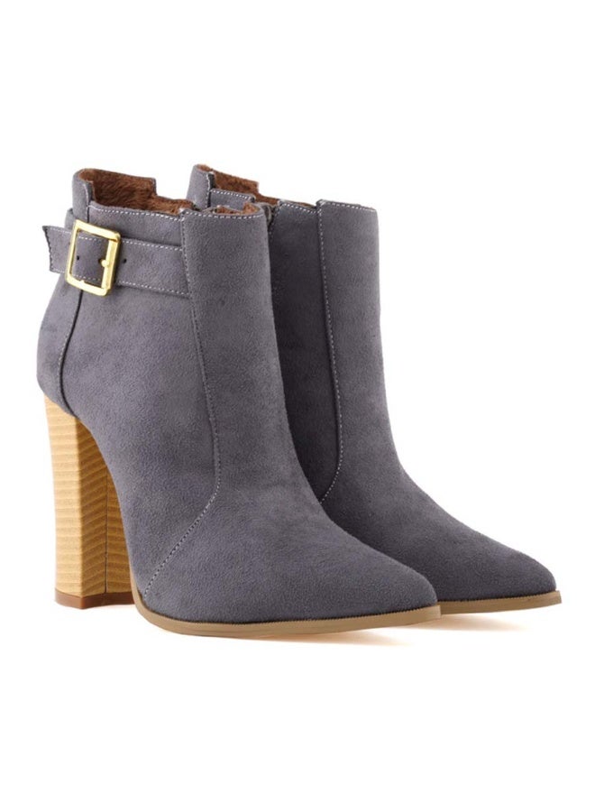 Loquat Autumn/Winter Goose Down Fabric Mid-Shaft Block Heel Combat Boots 11cm Gray  - Image 2