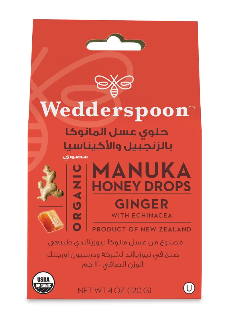 Wedderspoon Organic Manuka Honey Drops Ginger 120 Gram  - Image 1