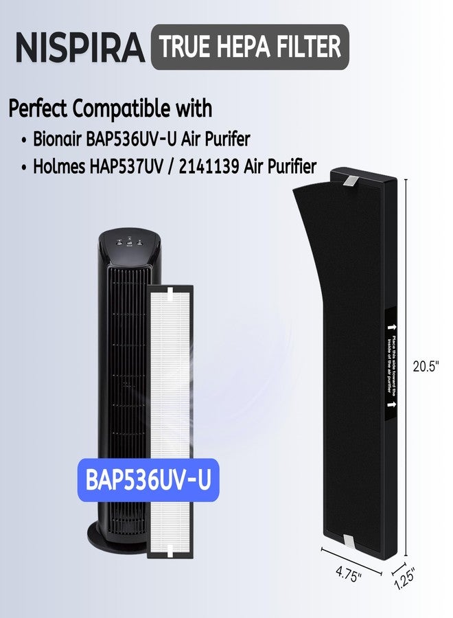 نيسبيرا فلتر بديل Nispira 182550 متوافق مع جهاز تنقية الهواء Bionaire BAP536UV-U Holmes HAP537UV / 2141139، عبوة واحدة (HEPA + كربون) - Image 2