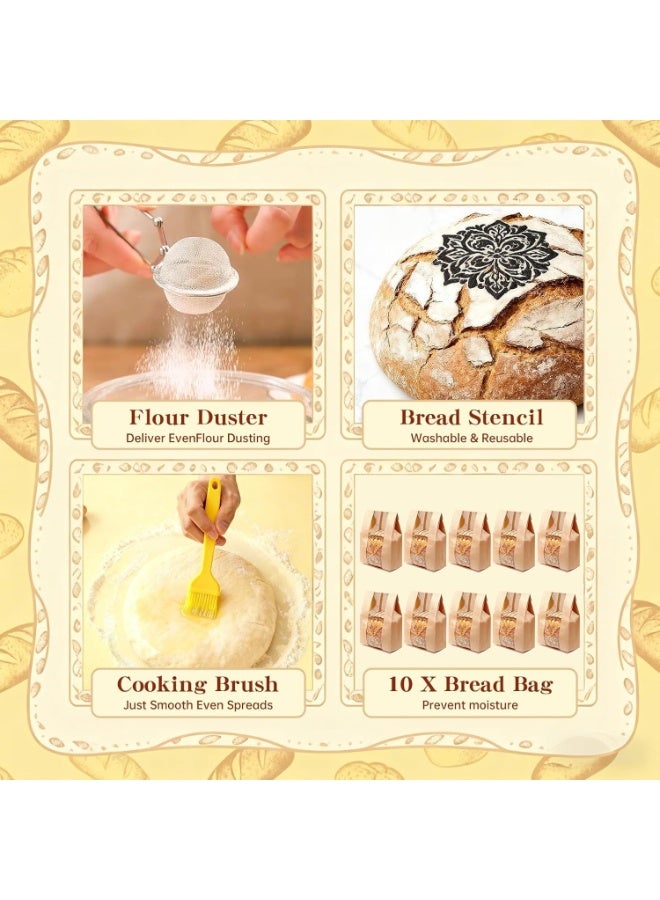 Sourdough Starter Kit, Complete Sourdough Bread Baking Supplies – Round & Oval Banneton Proofing Basket, Bread Sling, Starter Jar, Dough Whisk, Scrapers, Stencils & Bag – Gift Set - Image 5