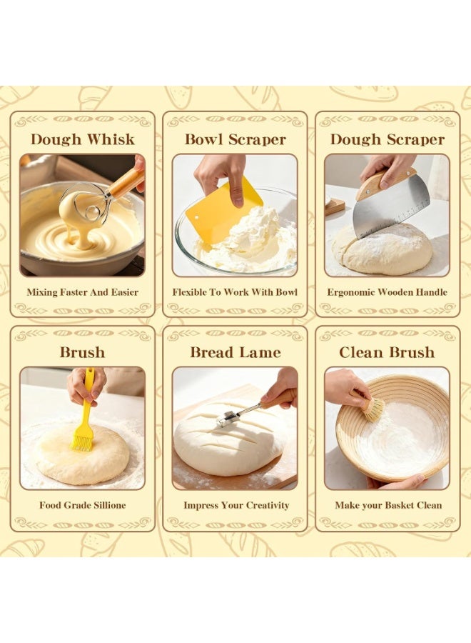 Sourdough Starter Kit, Complete Sourdough Bread Baking Supplies – Round & Oval Banneton Proofing Basket, Bread Sling, Starter Jar, Dough Whisk, Scrapers, Stencils & Bag – Gift Set - Image 4