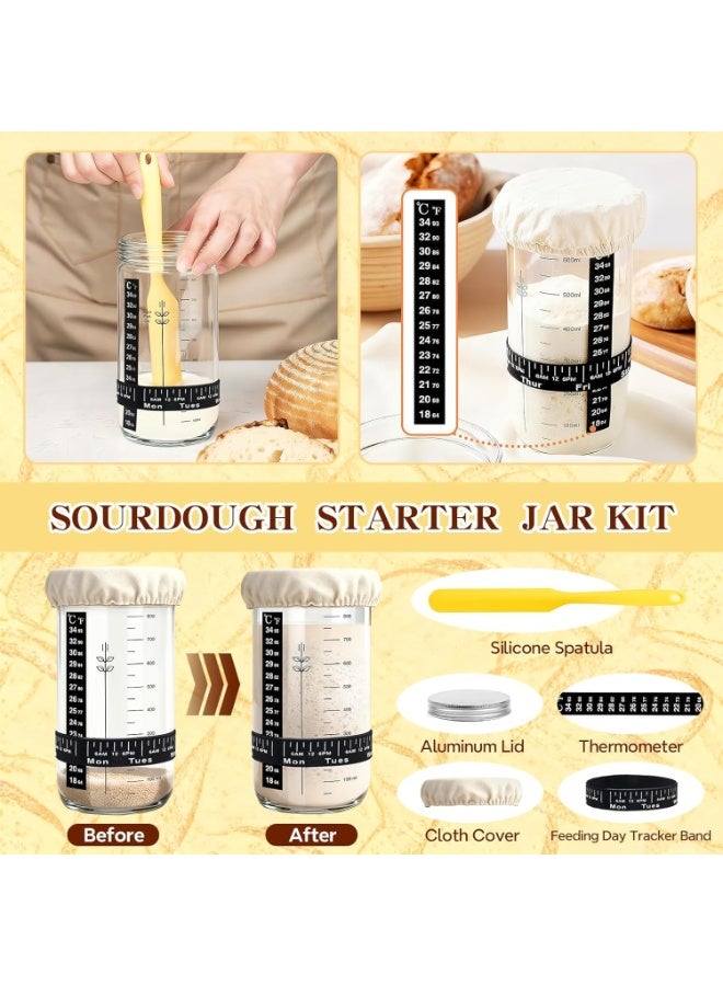 Sourdough Starter Kit, Complete Sourdough Bread Baking Supplies – Round & Oval Banneton Proofing Basket, Bread Sling, Starter Jar, Dough Whisk, Scrapers, Stencils & Bag – Gift Set - Image 2
