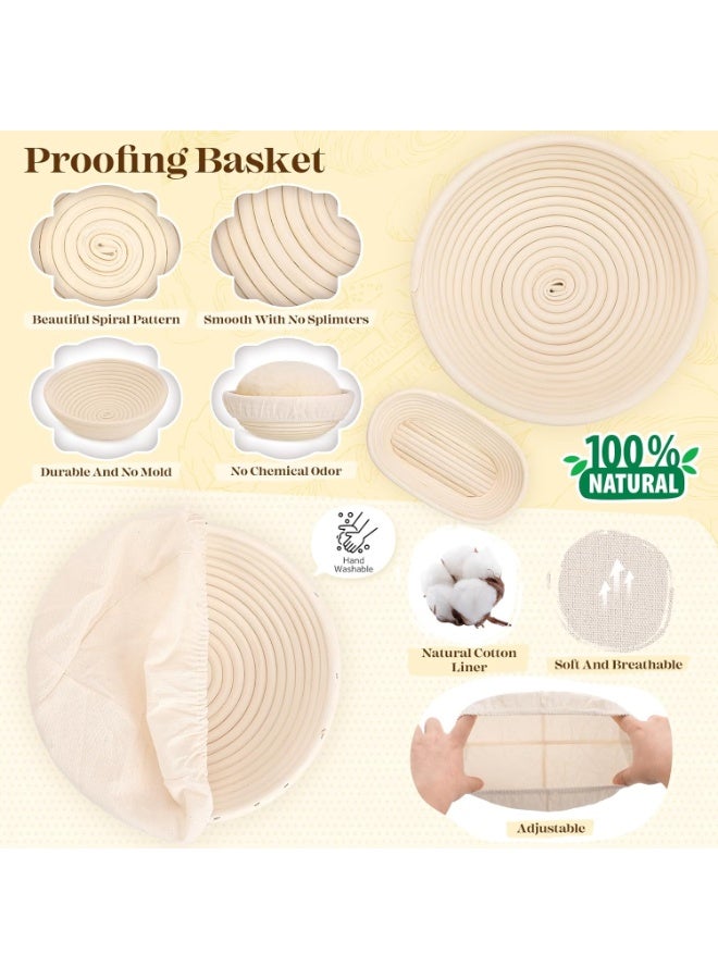 Sourdough Starter Kit, Complete Sourdough Bread Baking Supplies – Round & Oval Banneton Proofing Basket, Bread Sling, Starter Jar, Dough Whisk, Scrapers, Stencils & Bag – Gift Set - Image 3