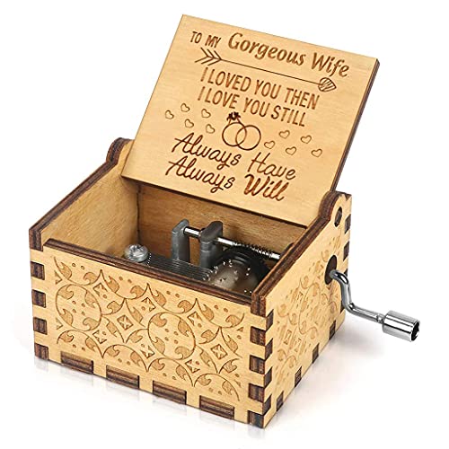 PATPAT Music Box To My Gorgeous Wife Hand Crank Wooden Musical Boxes, Antique Engraved Musical Toys For Wife - Gifts For Wife, Anniversaybirthday/Christmas/Valentine's Day - Image 1