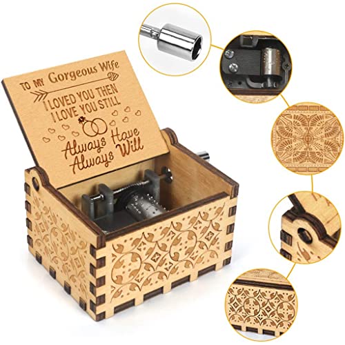 PATPAT Music Box To My Gorgeous Wife Hand Crank Wooden Musical Boxes, Antique Engraved Musical Toys For Wife - Gifts For Wife, Anniversaybirthday/Christmas/Valentine's Day - Image 3