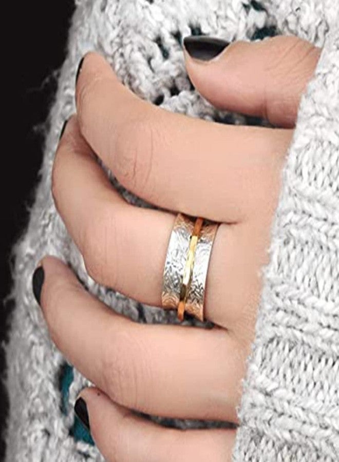 Jude Jewelers Stainless Steel Floral Pattern Chunky Size Rotating Spinner Band Ring, Metal, Cubic Zirconia - Image 3