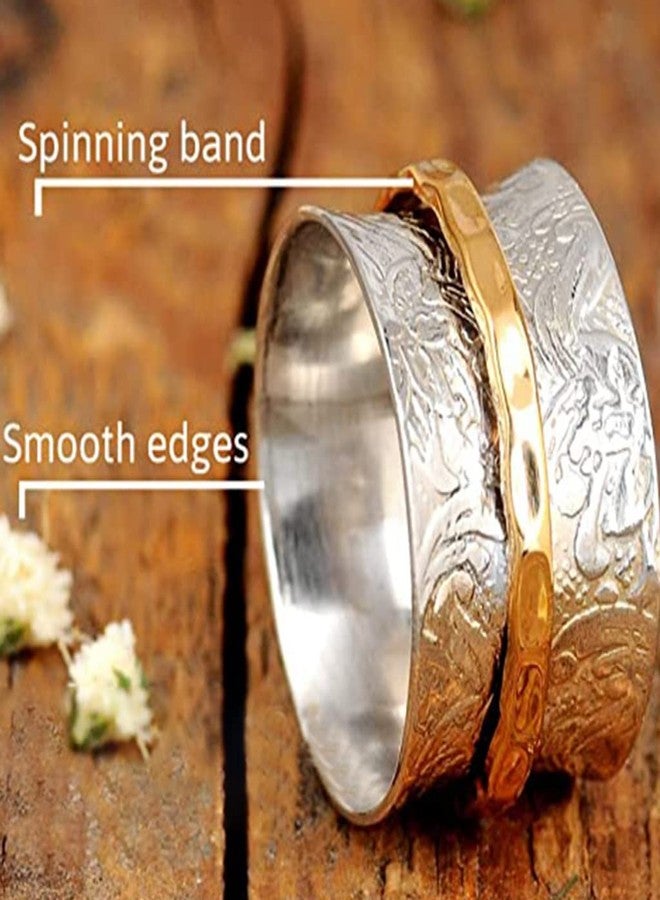 Jude Jewelers Stainless Steel Floral Pattern Chunky Size Rotating Spinner Band Ring, Metal, Cubic Zirconia - Image 2