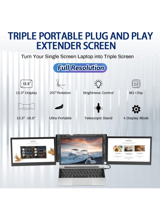 13.3" Portable Dual Triple Portable Monitor for Laptop, Support M1 MacBook Laptop Screen Extension, FHD 1080P IPS Mobile Display Type-C/PD/TF for Windows Mac 13.3"-16.5" Laptops P2 Pro