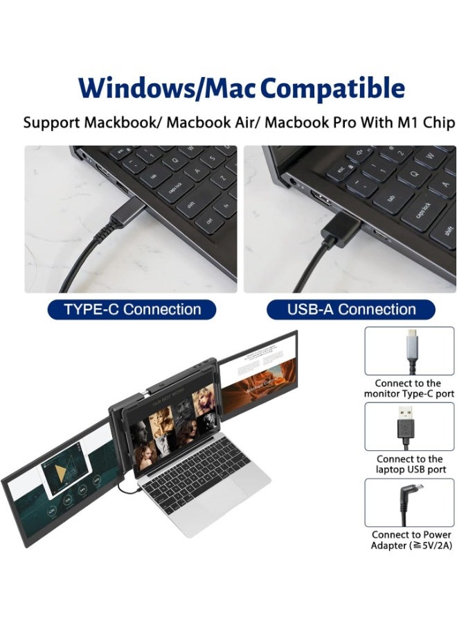 13.3" Portable Dual Triple Portable Monitor for Laptop, Support M1 MacBook Laptop Screen Extension, FHD 1080P IPS Mobile Display Type-C/PD/TF for Windows Mac 13.3"-16.5" Laptops P2 Pro