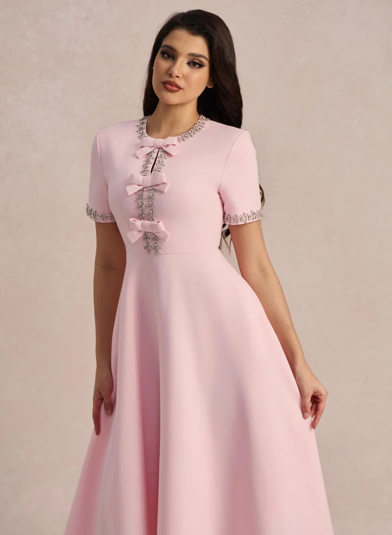 Sunfere  Zoe Bowknot Crystal-embellished Midi Dress for Women | Best Price UAE