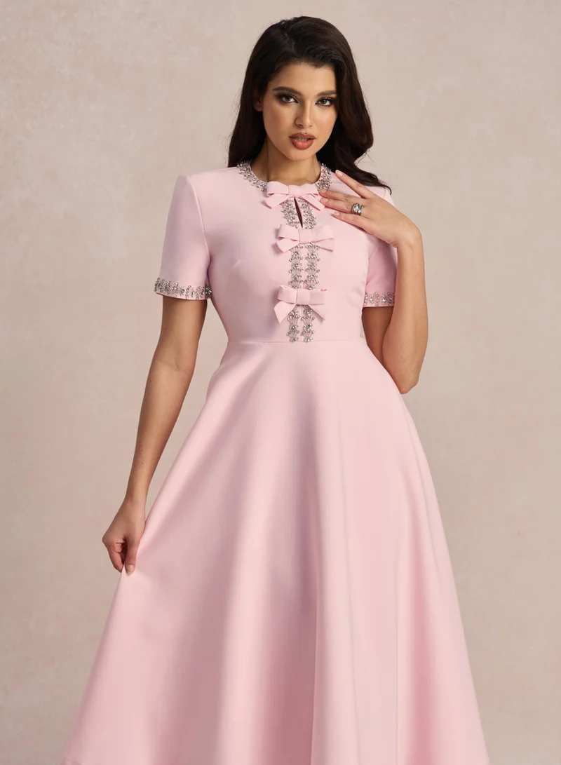 Sunfere  Zoe Bowknot Crystal-embellished Midi Dress for Women | Best Price UAE