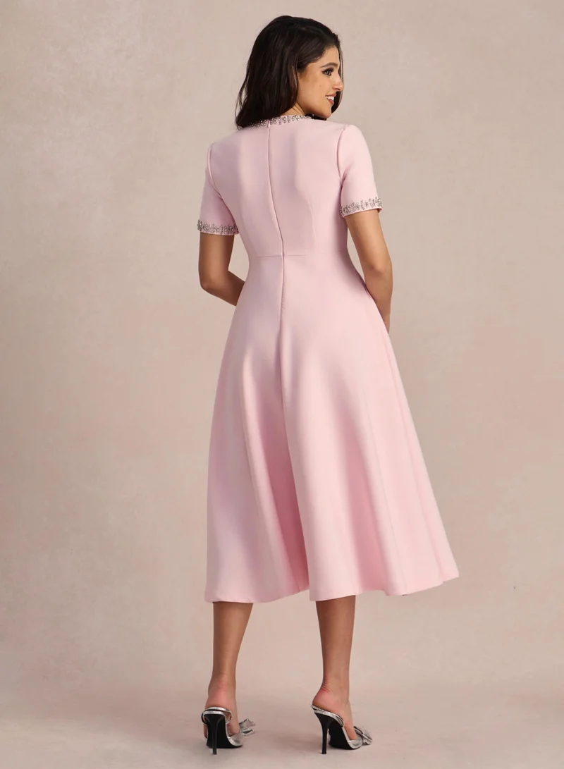 Sunfere  Zoe Bowknot Crystal-embellished Midi Dress for Women | Best Price UAE
