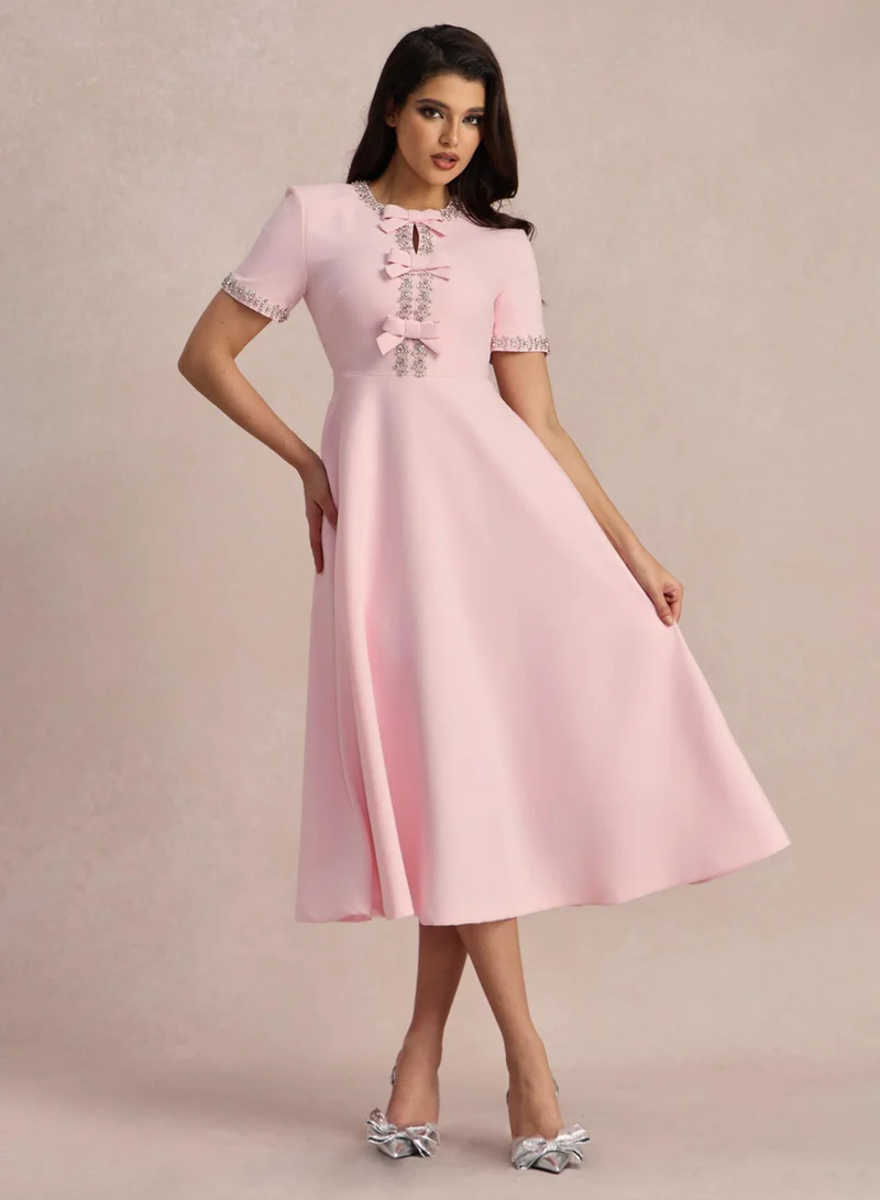 سنفير Zoe Bowknot Crystal-embellished Midi Dress