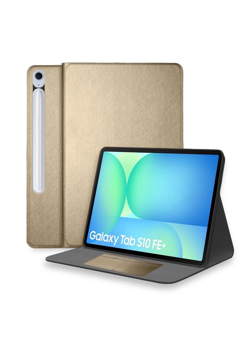 Cat - Cot Samsung Galaxy Tab S10 FE 10.9 5G 2025 (10.9 inches) CAT-COT Series PU Leather with Card Holder Flip Case Cover - Gold  - Image 1
