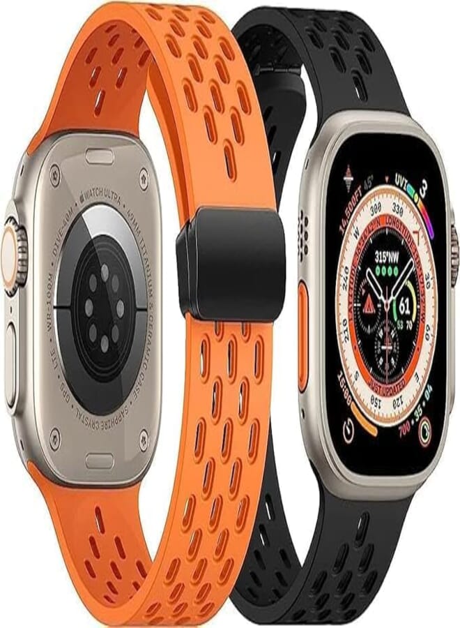 Next Store Silicone Strap Compatible with iWatch Series 1 to 9 & Ultra/Ultra 2/SE 49mm 45mm 44mm 42mm, Breathable Silicone Strap (2 Pack)