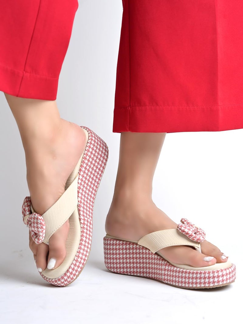 Shoetopia Women’s Pink Wedge Flip Flops with Bow – Stylish Platform Sandals, Comfortable Casual Slip-On Slippers for Summer Beach & Daily Footwear EU38 - Image 4