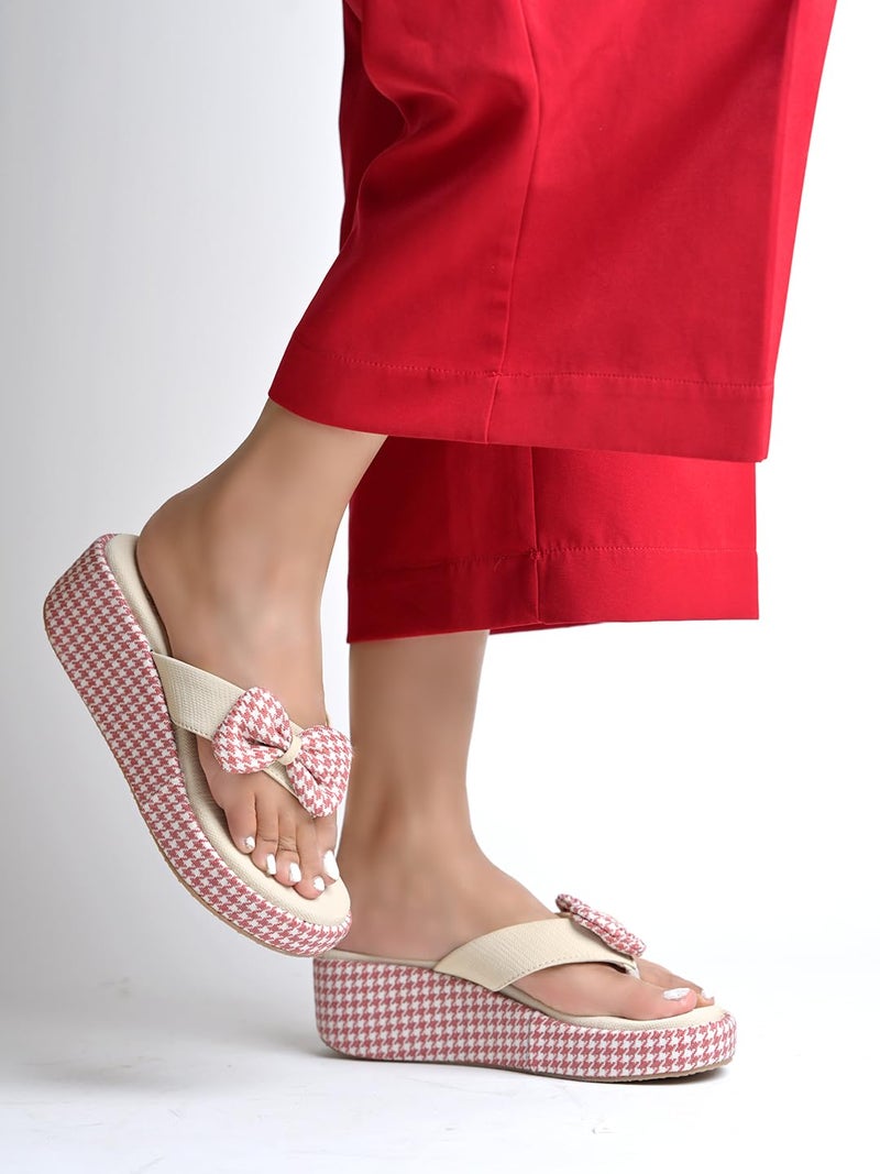 Shoetopia Women’s Pink Wedge Flip Flops with Bow – Stylish Platform Sandals, Comfortable Casual Slip-On Slippers for Summer Beach & Daily Footwear EU38 - Image 2