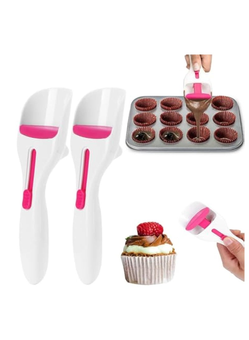 KASTWAVE 2PCS Cupcake Batter Scoop, Cake Batter Distribution Scoop, One Touch Slide Button Cake Pastry Spatula Spoon, Flour Dispenser Spoon, Ice Cream Scoop, Home Batter Dispenser Baking Tool, Kitchen Gadget  - Image 1