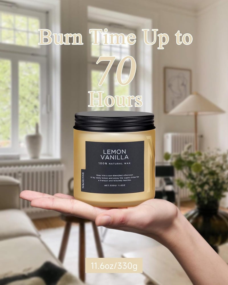 M&SENSE Lemon Vanilla Scented Soy Candles, 11.6oz, 70 Hour Burn Time, 2 Wick, Stress Relief Gifts - Image 4