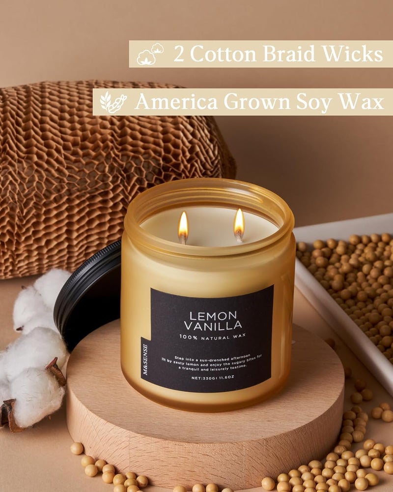 M&SENSE Lemon Vanilla Scented Soy Candles, 11.6oz, 70 Hour Burn Time, 2 Wick, Stress Relief Gifts - Image 3