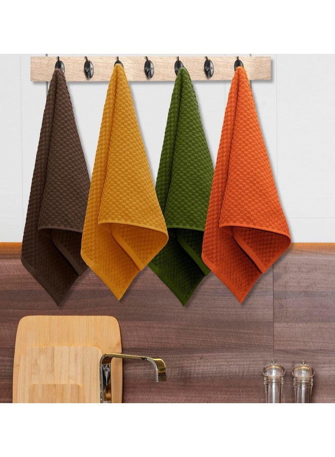 COTTON CRAFT Amazing Kitchen Towels - Set of 12 Terry Towels - 100% Cotton Euro Café Waffle Weave Dish Towel - Soft Absorbent Quick Dry Reusable Cleaning Cloth - 16x28 - Harvest Rust Green Gold Brown - Image 2