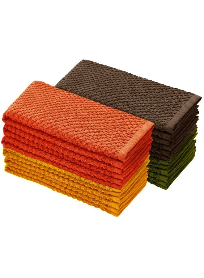 COTTON CRAFT Amazing Kitchen Towels - Set of 12 Terry Towels - 100% Cotton Euro Café Waffle Weave Dish Towel - Soft Absorbent Quick Dry Reusable Cleaning Cloth - 16x28 - Harvest Rust Green Gold Brown - Image 1