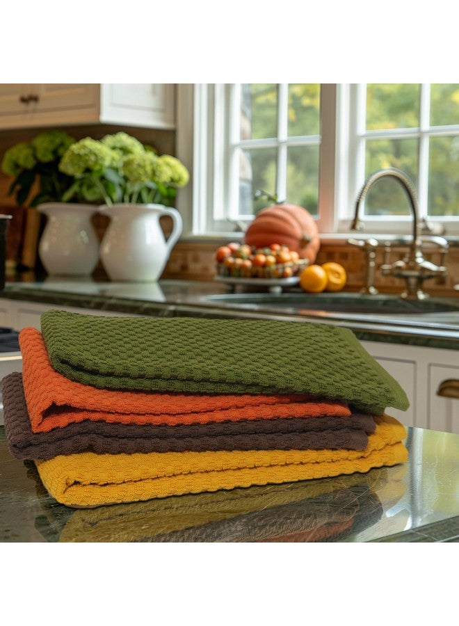 COTTON CRAFT Amazing Kitchen Towels - Set of 12 Terry Towels - 100% Cotton Euro Café Waffle Weave Dish Towel - Soft Absorbent Quick Dry Reusable Cleaning Cloth - 16x28 - Harvest Rust Green Gold Brown - Image 4