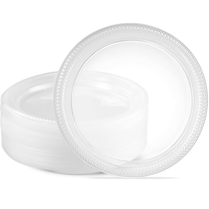 80 PACK CLEAR PLASTIC PLATES 9 INCH DURABLE DISPOSABLE PLASTIC DINNER PLATES FOR PARTIES EVENTS BBQ