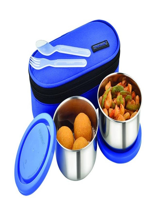 Trueware Classic Lunch Box | 2 Containers | 300 Ml Each | Stainless-Steel Leak-Proof Containers | Blue | Light Weight | Dishwasher Safe | Easy to Carry | Leak Proof | Insulated Fabric Bag - Image 3