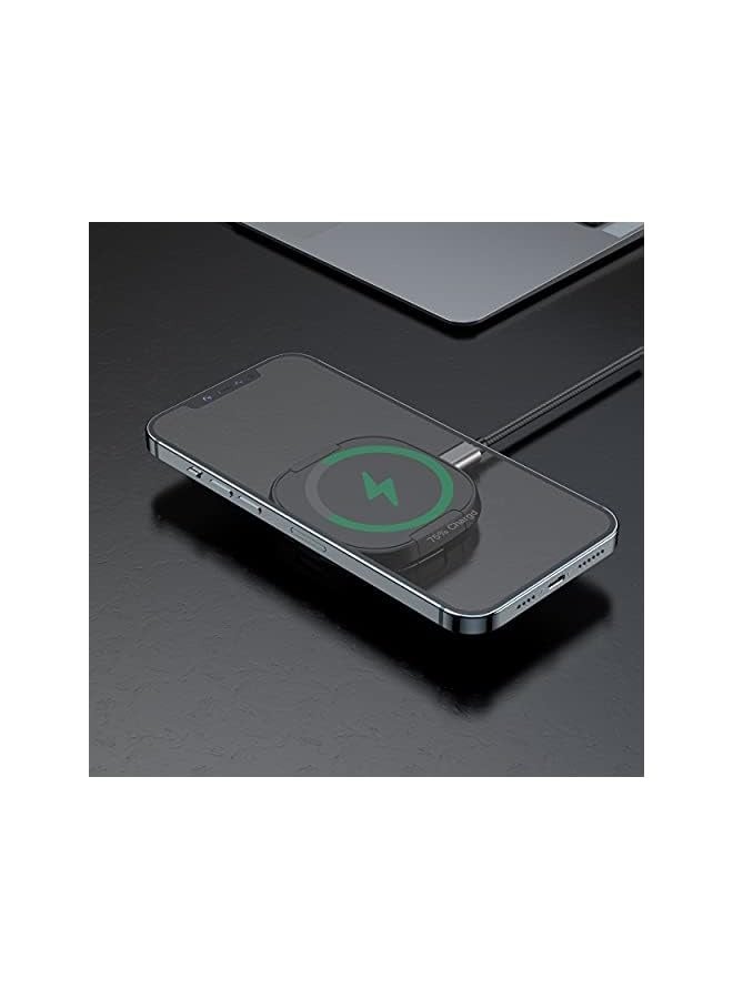 بودي شاحن سيارة لاسلكي مغناطيسي 15 وات للهاتف المحمول للسيارة ثنائي الاستخدام يدور 360 درجة من النوع C شاحن سيارة سريع حامل هاتف محمول جيد التهوية متوافق مع iPhone 12/12 Mini / 12 Pro / 12 Pro Max - Image 5