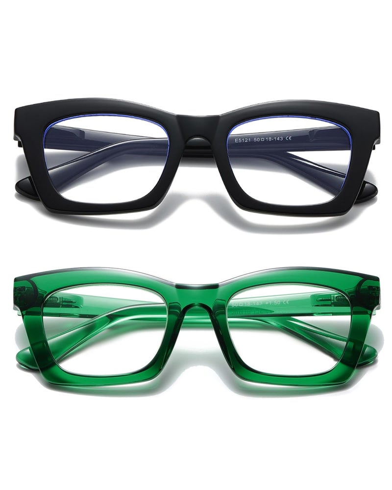 Hubeye Oprah Style Readers for Women Stylis Style Reading Glasses with Blue Light Blocking and Spring HingeBlackGreen15