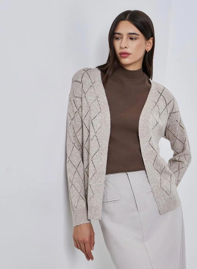 Styli Styli Beige Textured Diamond Knit Cardigan