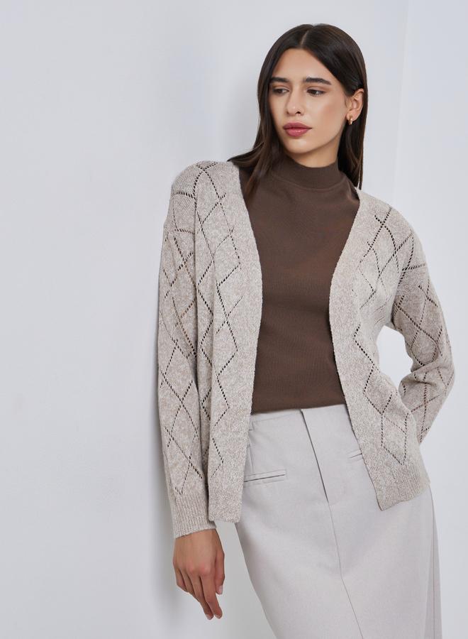 Styli Beige Textured Diamond Knit Cardigan - Image 1